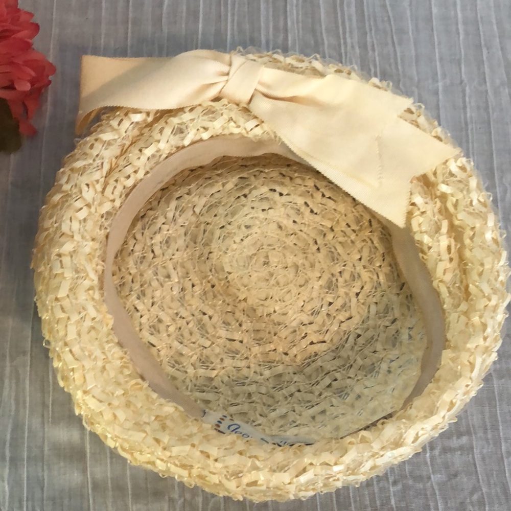 Vintage cream Jean Sutton beret woven womans hat with large front bow - Picture 6 of 10